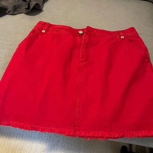Red denim skirt